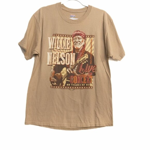 Hanes Women Brown Shirt Graphic Print Willie Nelson Live Concert Short Sleeve L - Picture 1 of 8